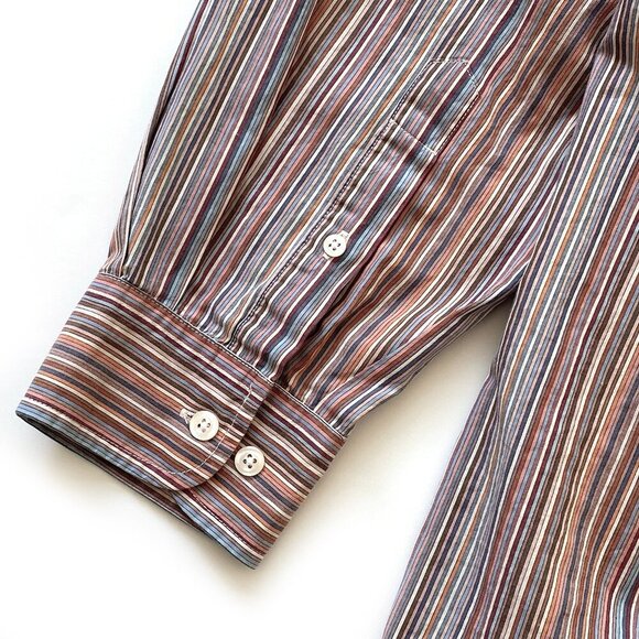 Faconnable Mens Button Down Cotton Dress Shirt XXL Multi Color Stripes - Picture 10 of 12